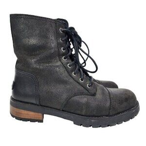 UGG Kilmer II Women's Size 7 US Black Leather Lace Up Lined Combat‎ Boots